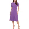 London Times Jesey Embroidered Eyelet Short Sleeve Dress In Purple