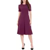 London Times Petite Fit & Flare Scuba Crepe Midi Dress In Plum