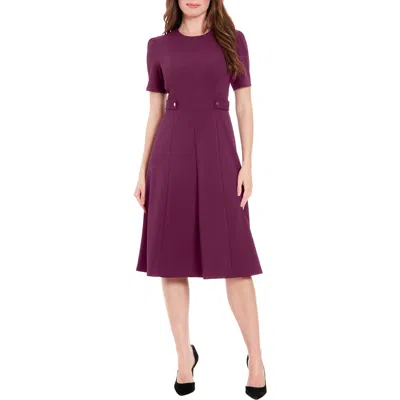 London Times Petite Fit & Flare Scuba Crepe Midi Dress In Plum