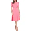 London Times Women's Puff-sleeve Tab-detail Fit & Flare Dress In Pink Carnation