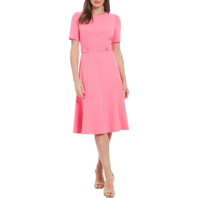 London Times Women's Puff-sleeve Tab-detail Fit & Flare Dress In Pink Carnation
