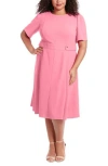 London Times Short Sleeve Fit & Flare Midi Dress In Pink