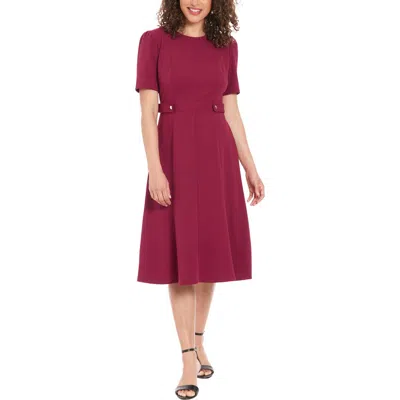 London Times Short Sleeve Fit & Flare Midi Dress In Pink