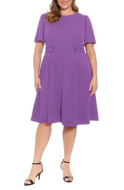 London Times Short Sleeve Fit & Flare Midi Dress In Purple