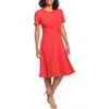London Times Short Sleeve Fit & Flare Midi Dress In Red