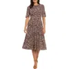London Times Short Sleeve Inset Waist Fit & Flare Midi Dress