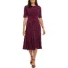 London Times Short Sleeve Inset Waist Fit & Flare Midi Dress