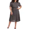 London Times Short Sleeve Midi Dress In Black/blush