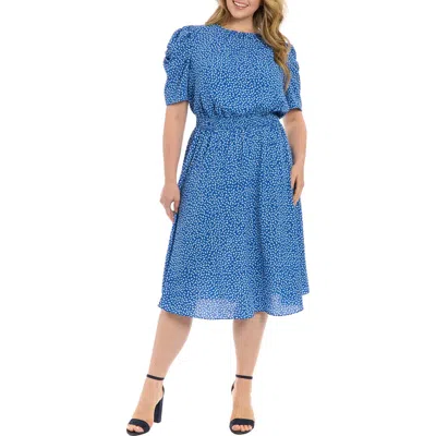 London Times Short Sleeve Midi Dress In Blue