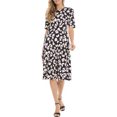 London Times Short Sleeve Midi Dress In Multi