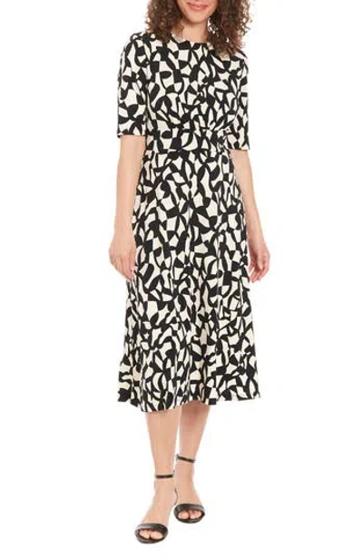 London Times Short Sleeve Midi Dress In Multi