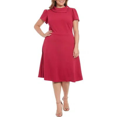 London Times Short Sleeve Scuba Fit & Flare Dress In Red