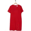 London Times Short Sleeve Side Button Bouclé Sheath Dress In Red