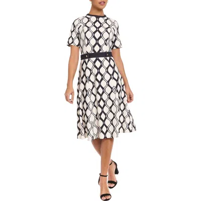 London Times Short Sleeve Side Tab Fit & Flare Dress In Multi