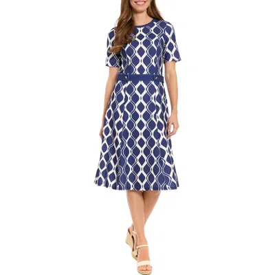 London Times Short Sleeve Side Tab Fit & Flare Dress In Multi