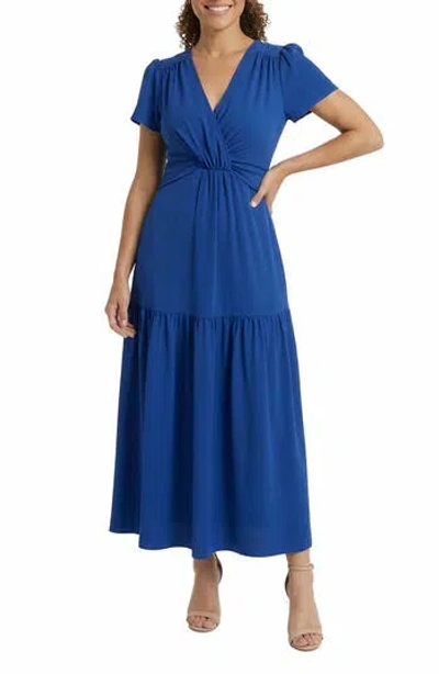 London Times Short Sleeve Twisted Empire Waist Maxi Dress In Blue