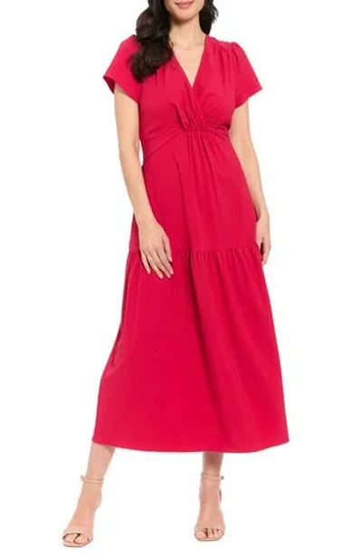 London Times Short Sleeve Twisted Empire Waist Maxi Dress In Red