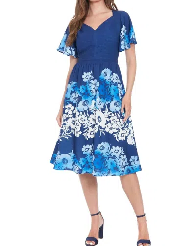 London Times Short Sleeve V Neck Dress In Cobalt In Blue