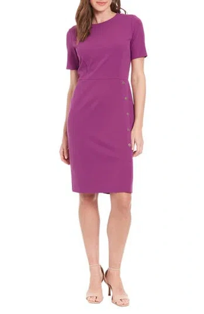 London Times Side Button Sheath Dress In Byzantium Purple