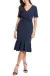 London Times Side Knot Scupa Crepe Flounce Dress