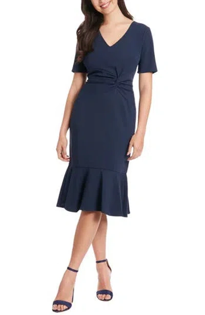 London Times Side Knot Scupa Crepe Flounce Dress
