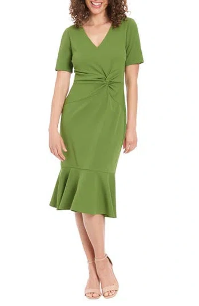 London Times Side Knot Scupa Crepe Flounce Dress In Cactus