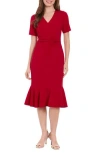 London Times Side Knot Scupa Crepe Flounce Dress In Chili