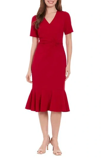 London Times Side Knot Scupa Crepe Flounce Dress In Chili