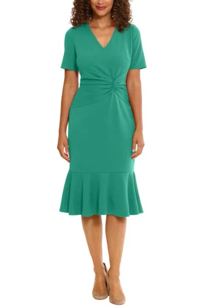 London Times Side Knot Scupa Crepe Flounce Dress In Golf Green