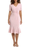 London Times Side Knot Scupa Crepe Flounce Dress In Light Pink