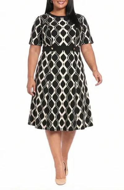 London Times Side Tab Fit & Flare Dress In Black