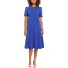 London Times Petites Womens Crepe 3/4 Sleeves Fit & Flare Dress In Bright Cobalt