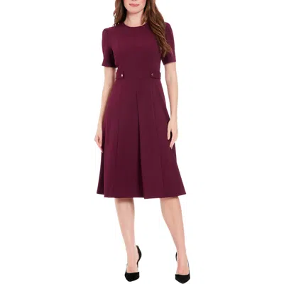 London Times Short Sleeve Fit & Flare Midi Dress In Italian Plum