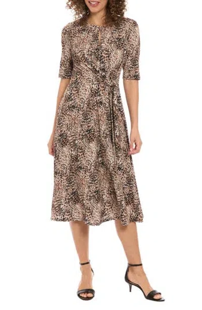 London Times Side Tie Jersey Midi Dress In Multi