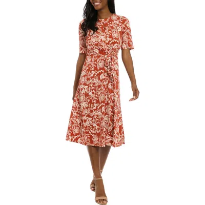 London Times Side Tie Jersey Midi Dress In Brown