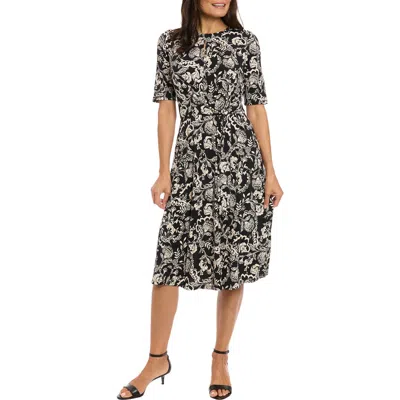 London Times Side Tie Jersey Midi Dress In Black