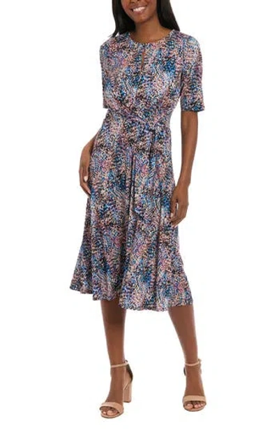 London Times Side Tie Jersey Midi Dress In Multi