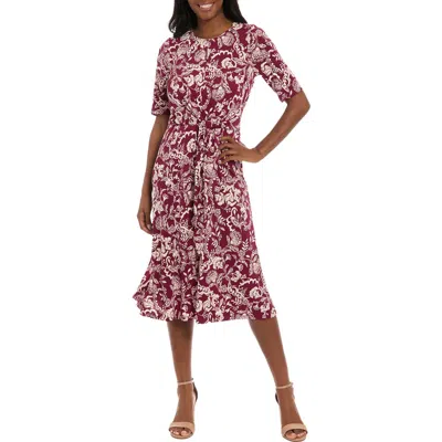 London Times Side Tie Jersey Midi Dress In Multi