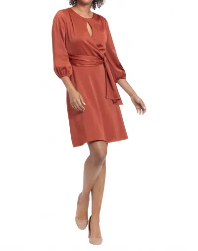 London Times Side Tie Keyhole Fit And Flare Dress In Sparkle Spice In Orange