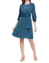 London Times Side Tie Keyhole Fit And Flare Mini Dress In Shimmering Teal In Blue