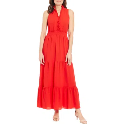 London Times Sleeeveless Tiered Maxi Dress In Red