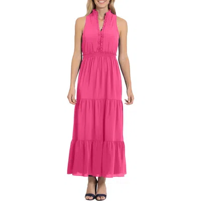 London Times Sleeeveless Tiered Maxi Dress In Fuschia