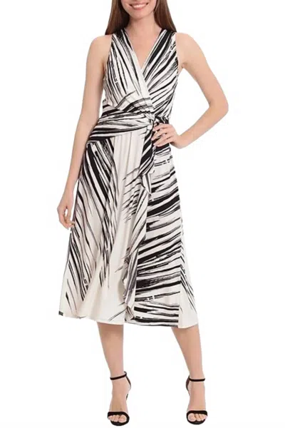 London Times Sleeveless Abstract Print Midi Dress In Ivory Black In Multi