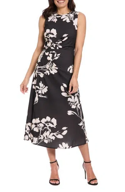 London Times Sleeveless Crepe Midi A-line Dress In Black