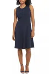 London Times Petite Bias-seamed Sleeveless Fit & Flare Dress In Blue