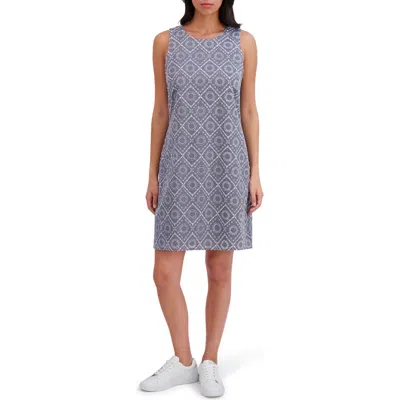 London Times Sleeveless Embroidered Eyelet Cotton Shift Dress In Blue