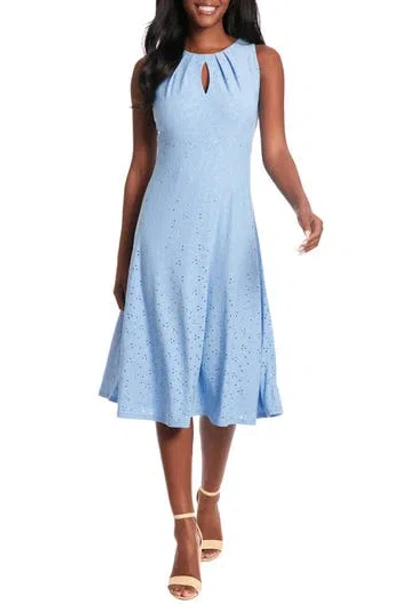 London Times Sleeveless Eyelet Dress In Blue