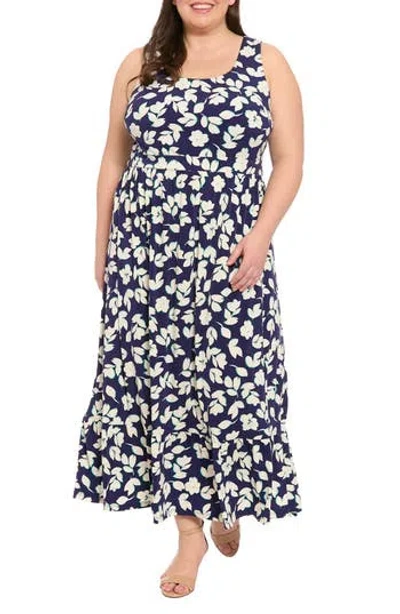 London Times Sleeveless Inset Waist Maxi Dress In Multi