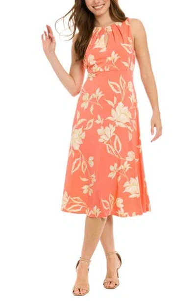 London Times Sleeveless Keyhole Midi Dress In Orange Tpe