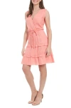 London Times Sleeveless Linen Blend Tiered Dress In Strawberry Ice